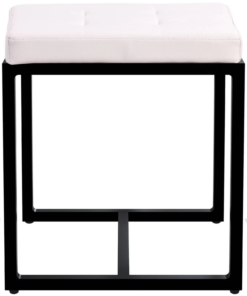 Banc d’entrée tabouret contemporain largeur 40cm à structure en métal noir assise capitonnée en similicuir crème 10_0005946