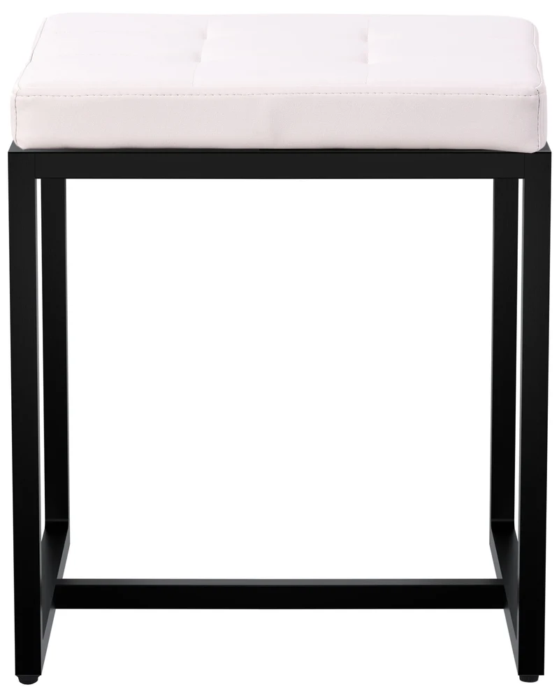 Banc d’entrée tabouret contemporain largeur 40cm à structure en métal noir assise capitonnée en similicuir crème 10_0005946