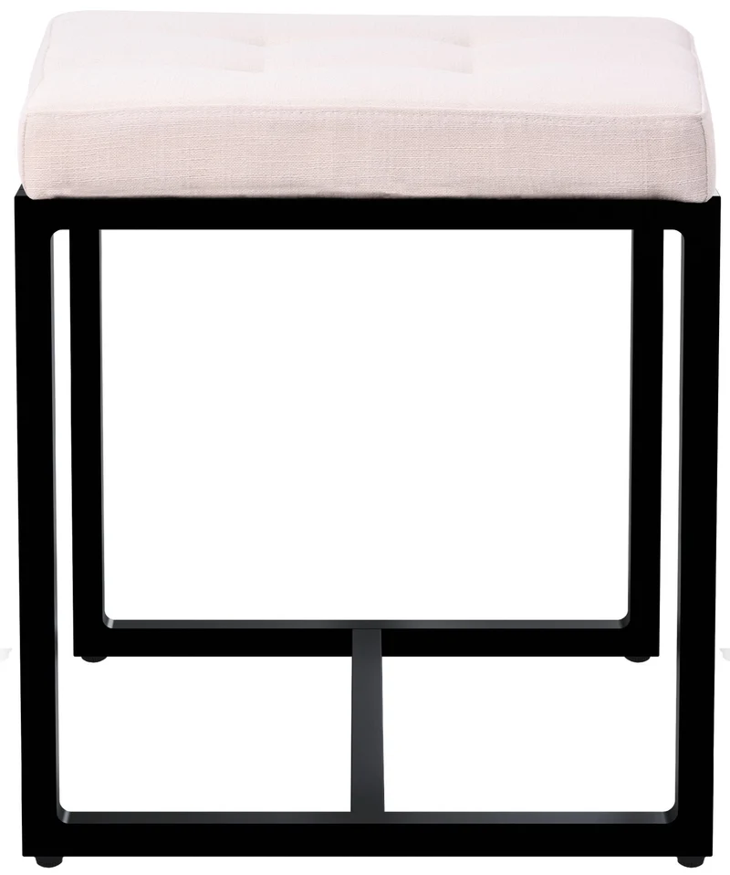 Banc d’entrée tabouret contemporain largeur 40cm à structure en métal noir assise capitonnée en tissu crème 10_0005924