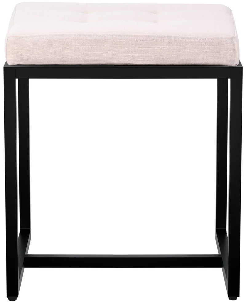 Banc d’entrée tabouret contemporain largeur 40cm à structure en métal noir assise capitonnée en tissu crème 10_0005924