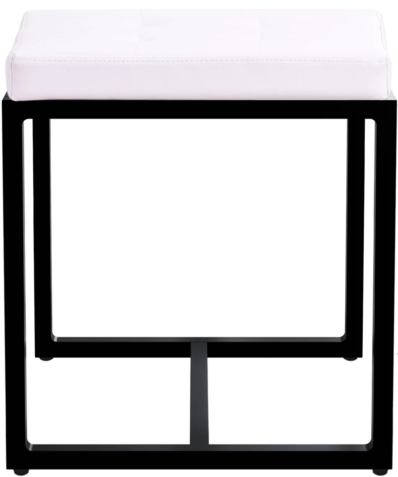 Banc d’entrée tabouret contemporain largeur 40cm à structure en métal noir assise capitonnée en similicuir blanc 10_0005923