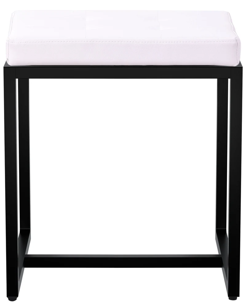 Banc d’entrée tabouret contemporain largeur 40cm à structure en métal noir assise capitonnée en similicuir blanc 10_0005923