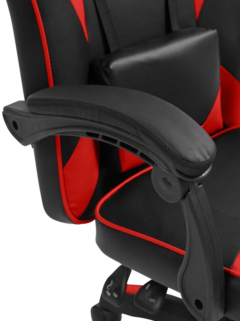 Chaise de bureau gaming dossier inclinable 130° sur roulettes avec accoudoirs en similicuir noir et rouge et plastique 10_0006957