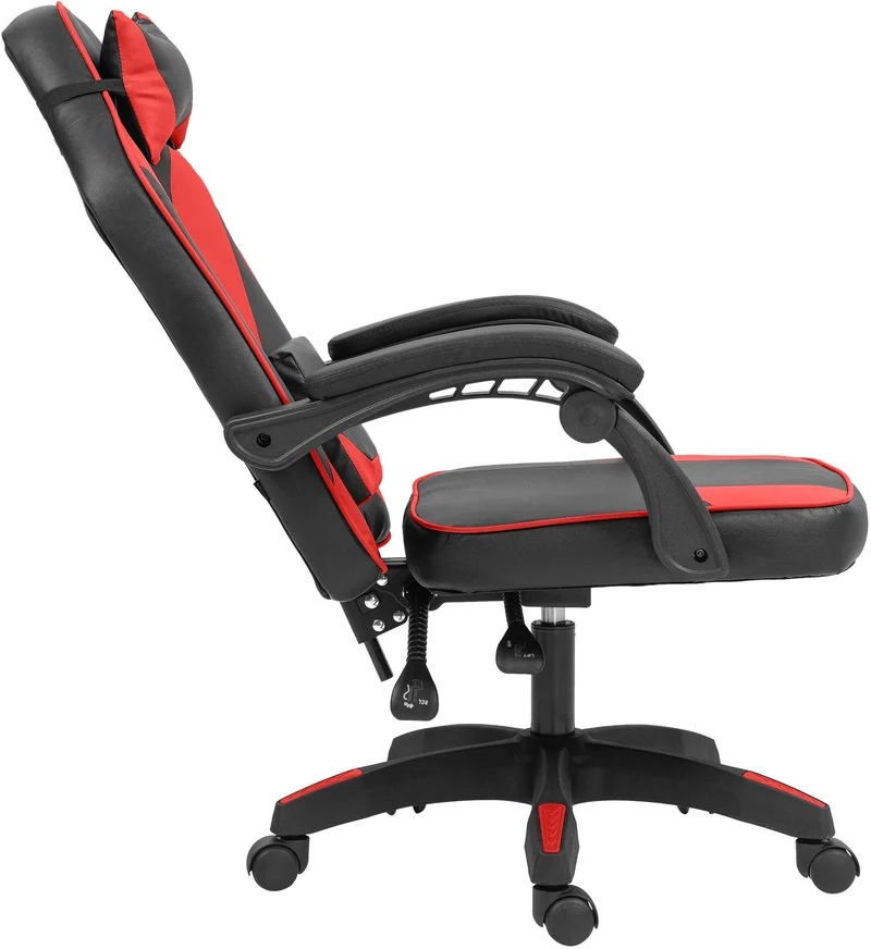 Chaise de bureau gaming dossier inclinable 130° sur roulettes avec accoudoirs en similicuir noir et rouge et plastique 10_0006957