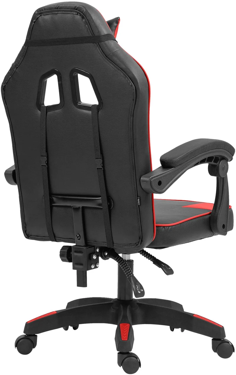 Chaise de bureau gaming dossier inclinable 130° sur roulettes avec accoudoirs en similicuir noir et rouge et plastique 10_0006957