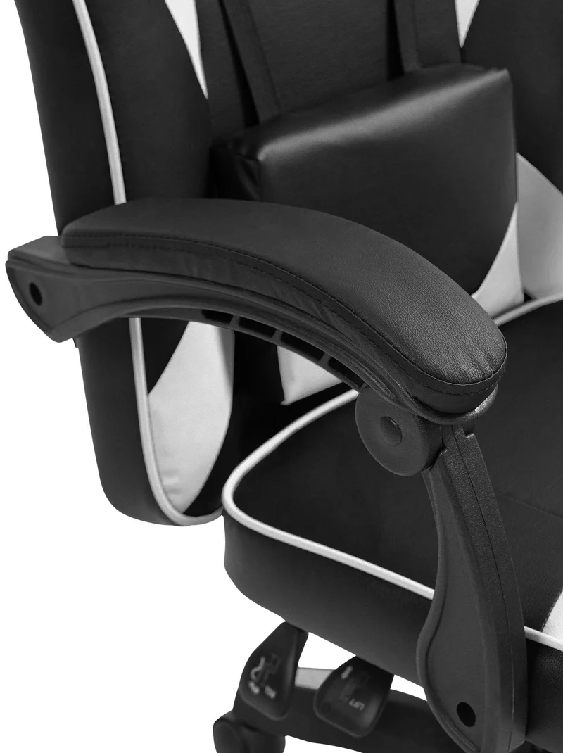 Chaise de bureau gaming dossier inclinable 130° sur roulettes avec accoudoirs en similicuir noir et blanc et plastique 10_0006952