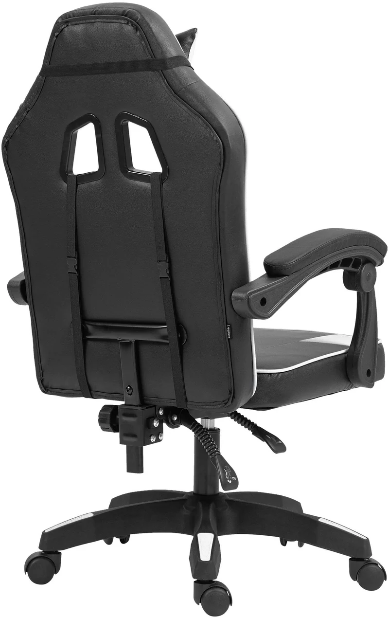 Chaise de bureau gaming dossier inclinable 130° sur roulettes avec accoudoirs en similicuir noir et blanc et plastique 10_0006952