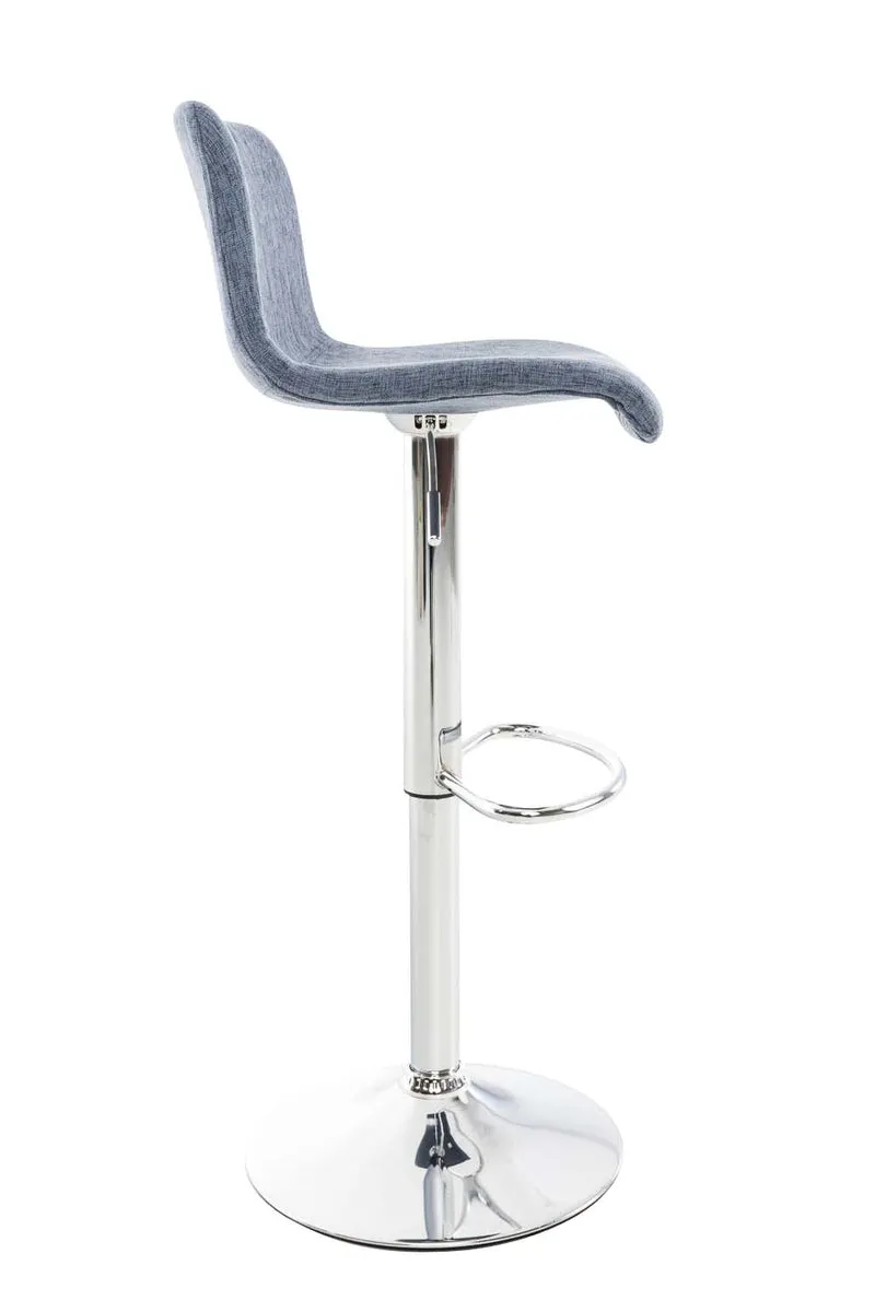 Lotde 2 tabourets de bar avec dossier repose-pieds cadre métal chromé assise tissu bleu 10_0004203