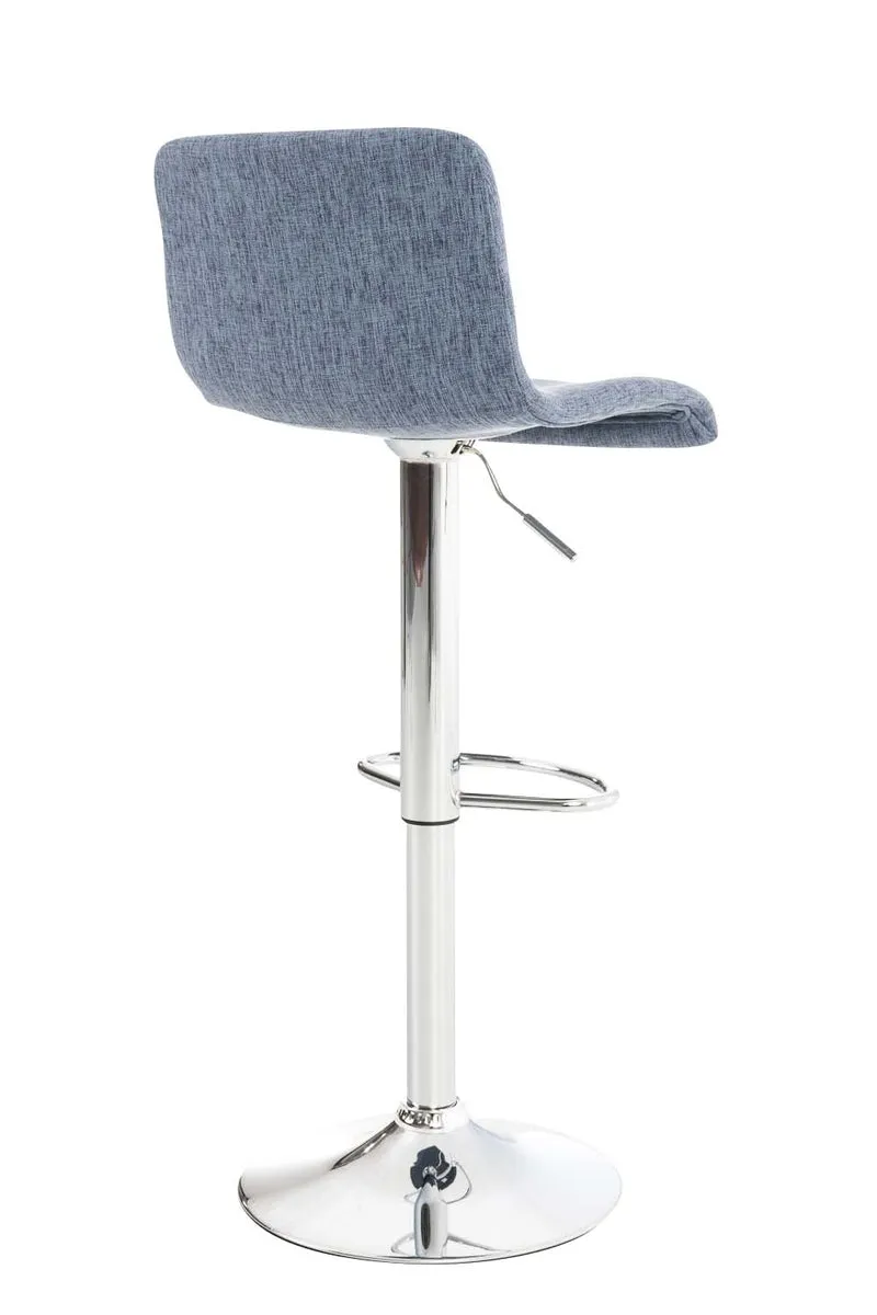 Lotde 2 tabourets de bar avec dossier repose-pieds cadre métal chromé assise tissu bleu 10_0004203