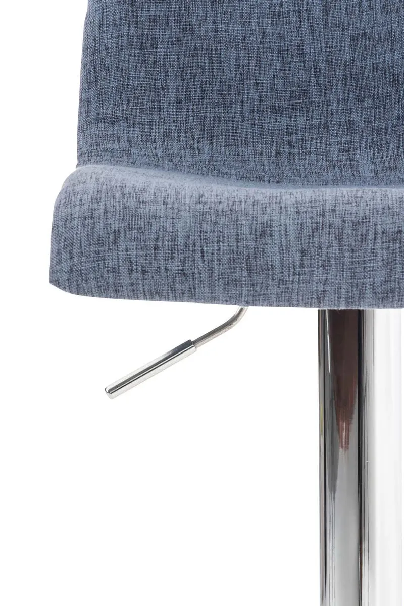 Lotde 2 tabourets de bar avec dossier repose-pieds cadre métal chromé assise tissu bleu 10_0004203
