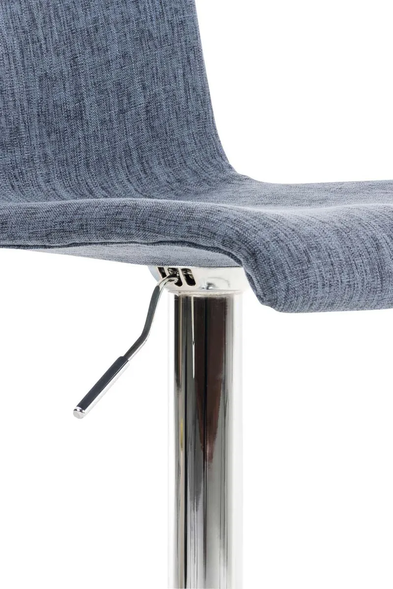 Lotde 2 tabourets de bar avec dossier repose-pieds cadre métal chromé assise tissu bleu 10_0004203
