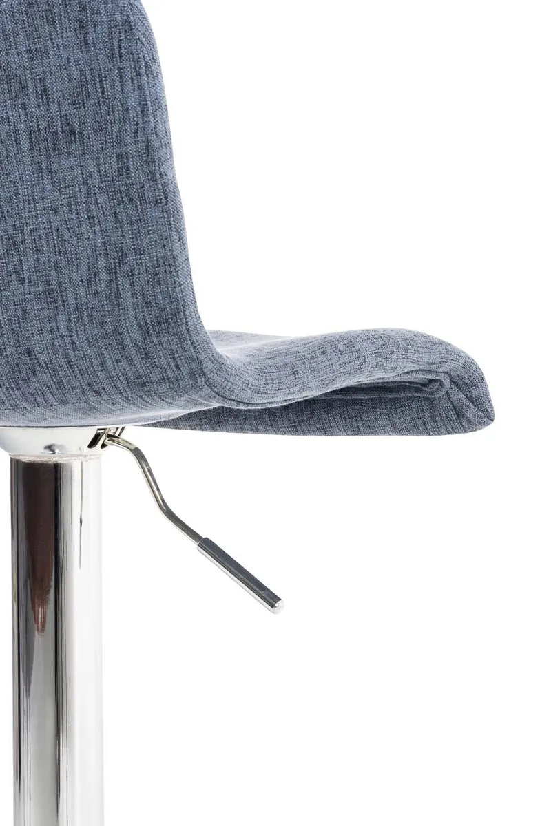 Lotde 2 tabourets de bar avec dossier repose-pieds cadre métal chromé assise tissu bleu 10_0004203