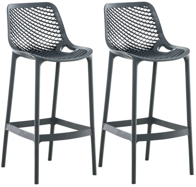 Lot de 2 tabourets de bar avec dossier en plastique gris foncé pour extérieur hauteur assise 75 cm 10_0005556