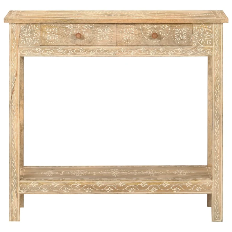 Table console avec tiroirs et étagère 80 x 35 x 74 cm bois de manguier avec motif peint à la main DEC031574
