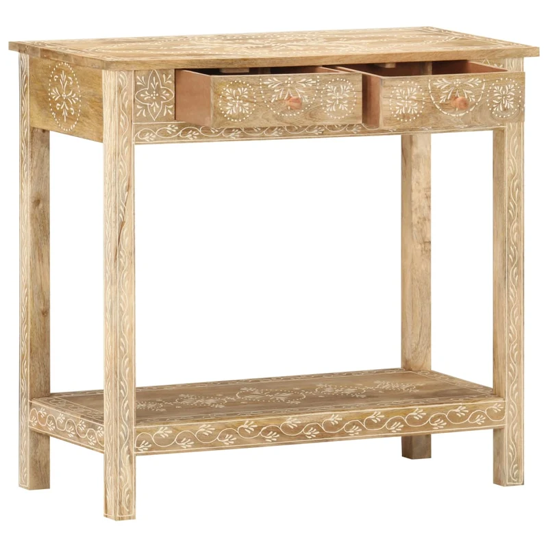 Table console avec tiroirs et étagère 80 x 35 x 74 cm bois de manguier avec motif peint à la main DEC031574