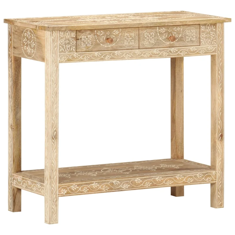 Table console avec tiroirs et étagère 80 x 35 x 74 cm bois de manguier avec motif peint à la main DEC031574