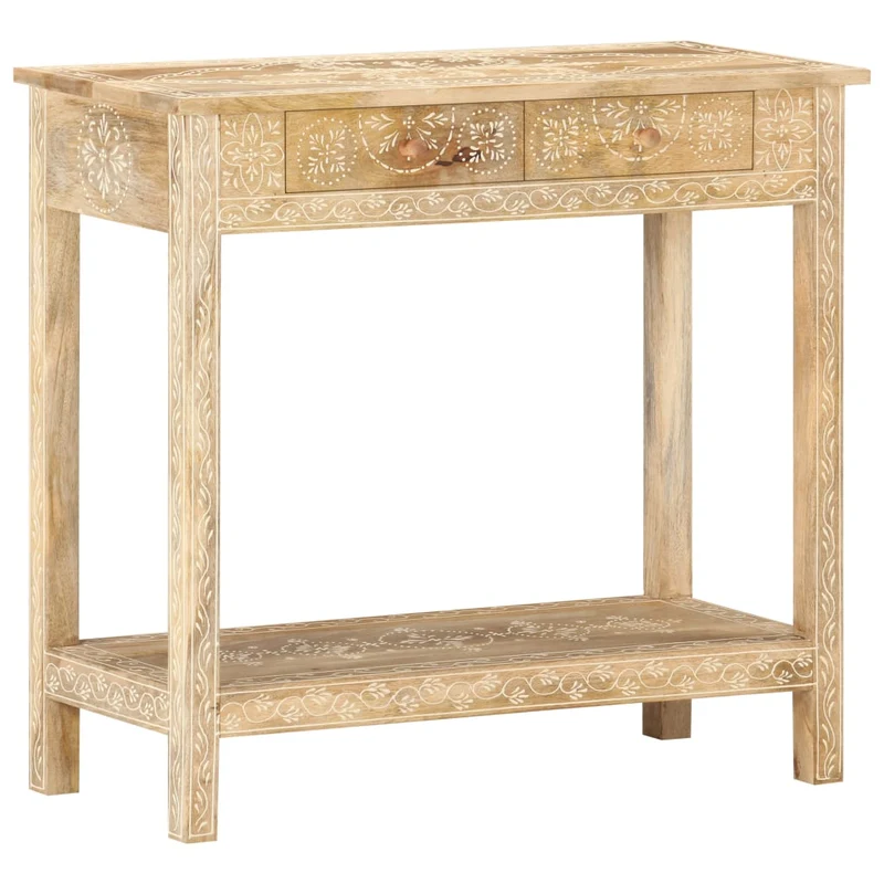 Table console avec tiroirs et étagère 80 x 35 x 74 cm bois de manguier avec motif peint à la main DEC031574