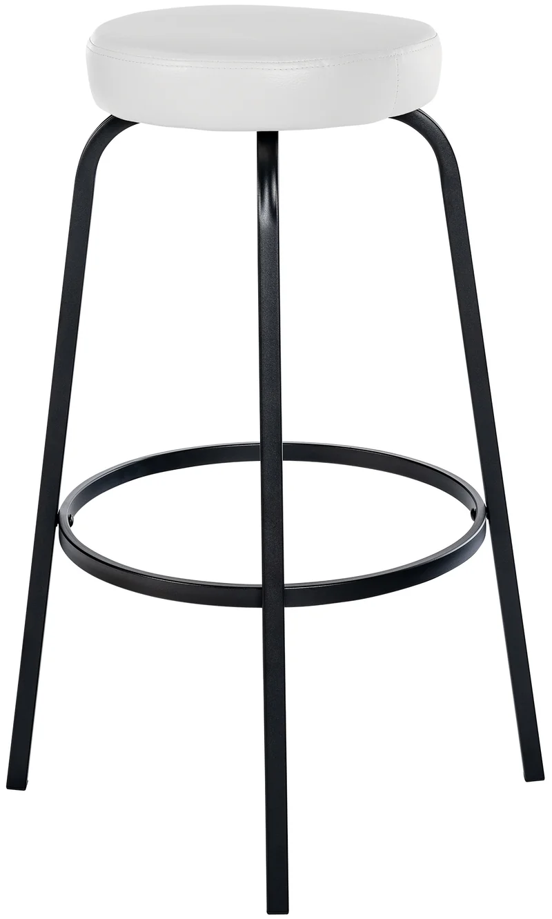 Tabouret de bar avec repose-pieds en PVC blanc piètement métallique noir mat à quatre pieds 10_0005806