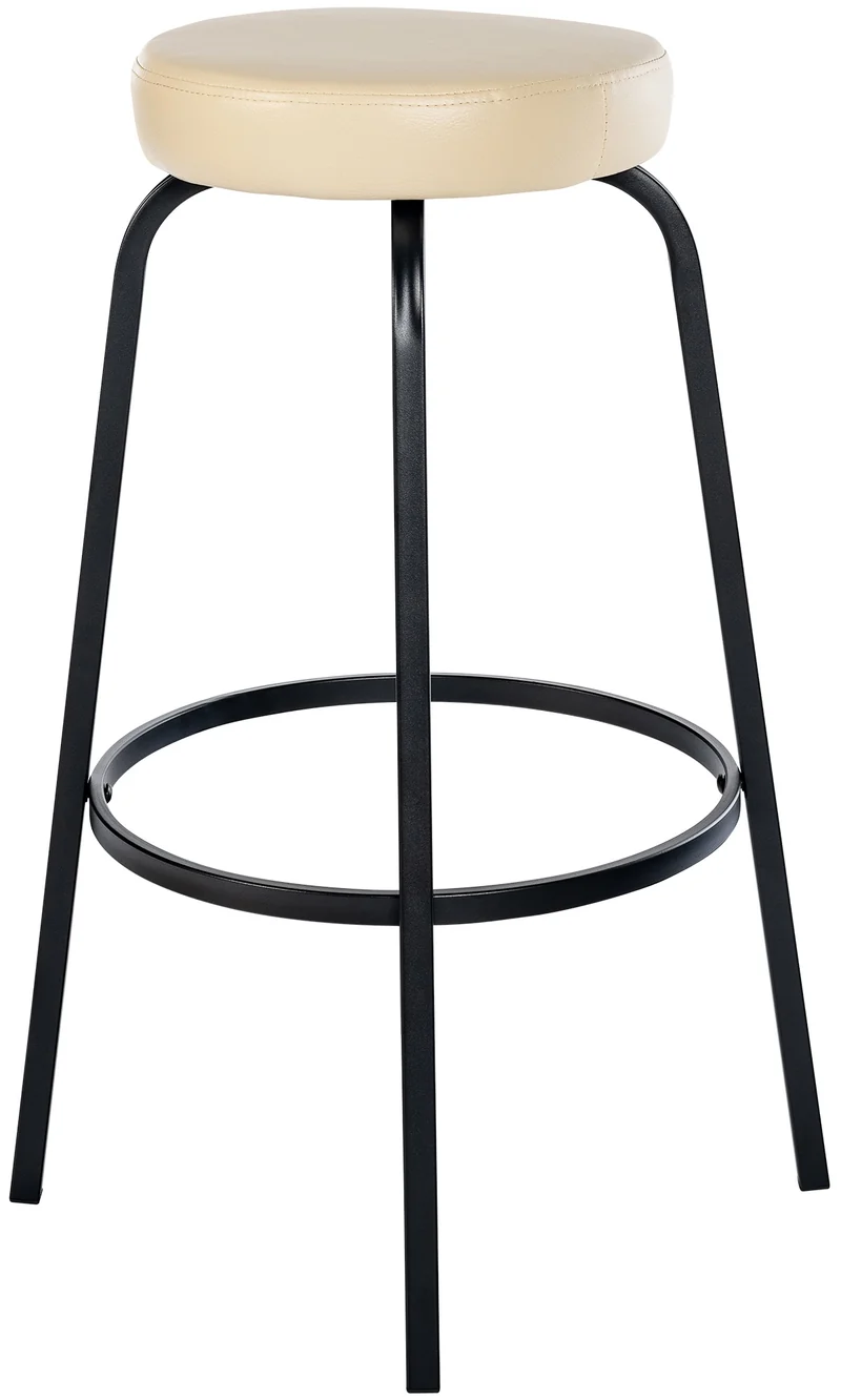 Tabouret de bar avec repose-pieds en PVC crème piètement métallique noir mat à quatre pieds 10_0005805