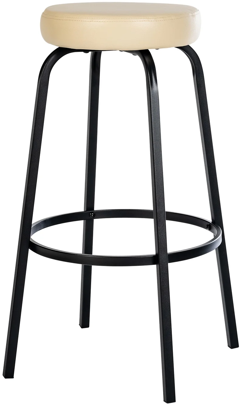Tabouret de bar avec repose-pieds en PVC crème piètement métallique noir mat à quatre pieds 10_0005805