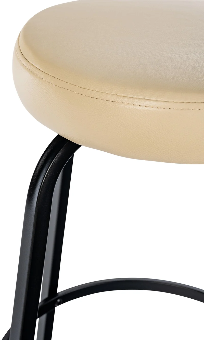 Tabouret de bar avec repose-pieds en PVC crème piètement métallique noir mat à quatre pieds 10_0005805