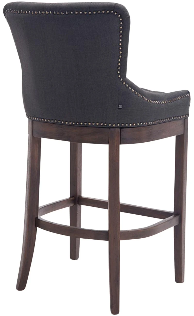 Tabouret de bar x1 confortable design rétro assise capitonné en tissu gris foncé pieds en bois foncé 10_0006815