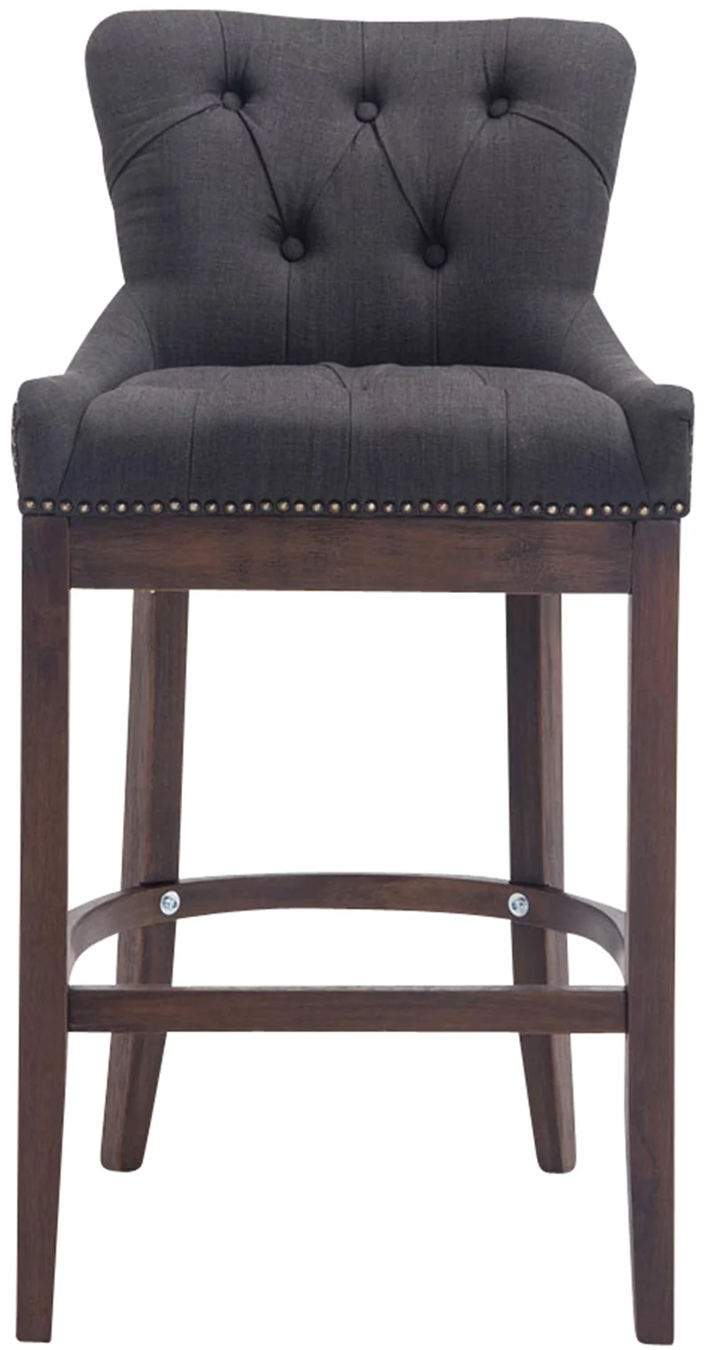 Tabouret de bar x1 confortable design rétro assise capitonné en tissu gris foncé pieds en bois foncé 10_0006815