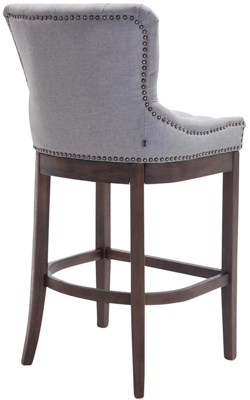 Tabouret de bar x1 confortable design rétro assise capitonné en tissu gris clair pieds en bois foncé 10_0006672