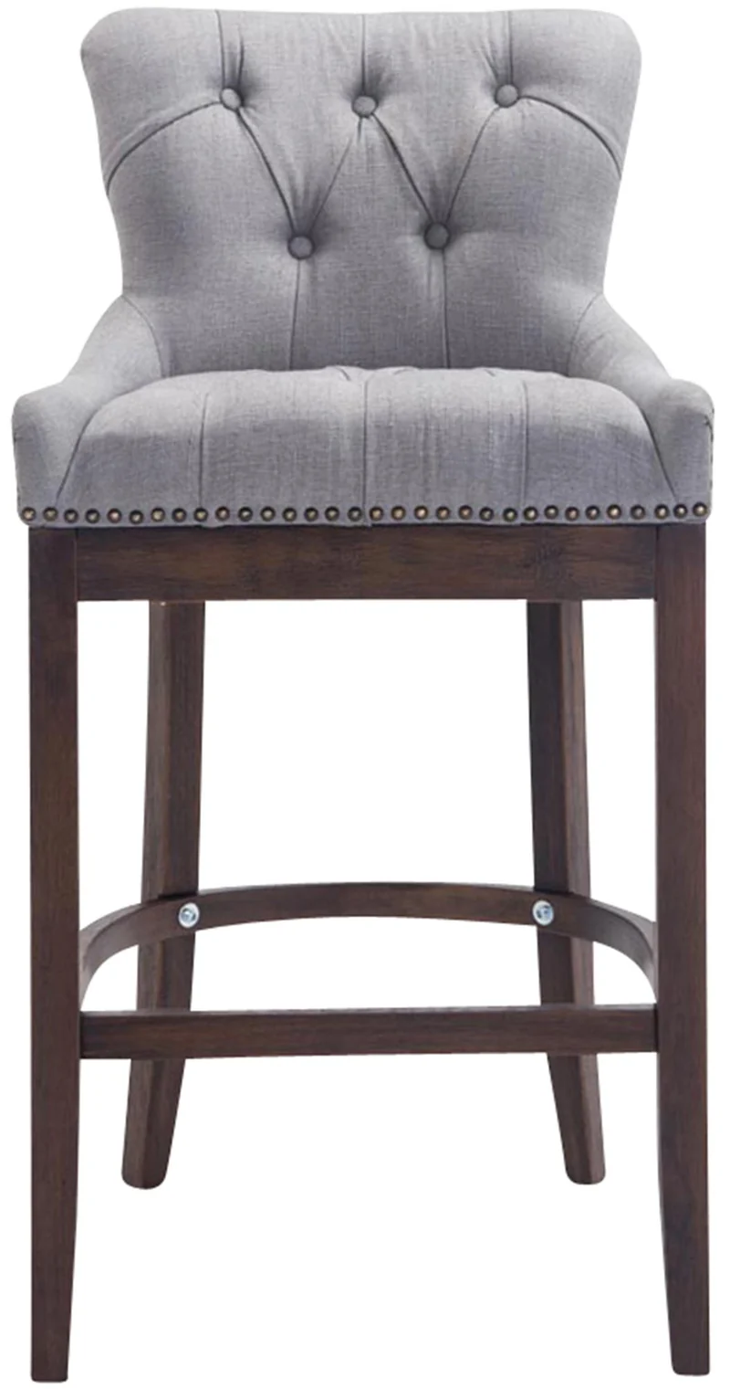 Tabouret de bar x1 confortable design rétro assise capitonné en tissu gris clair pieds en bois foncé 10_0006672