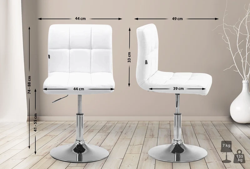 Chaise de salle à manger x1 avec dossier assise pivotant à 360° hauteur réglable en PVC blanc cadre en métal 10_0005554