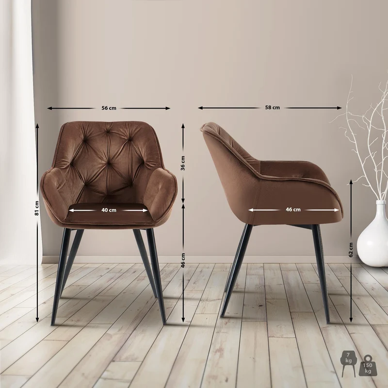 Chaise de salle à manger avec revêtement en velours marron cadre métal noir style moderne et contemporain 10_0005871