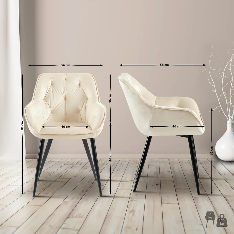 Chaise de salle à manger avec revêtement en velours crème cadre métal noir style moderne et contemporain 10_0005858