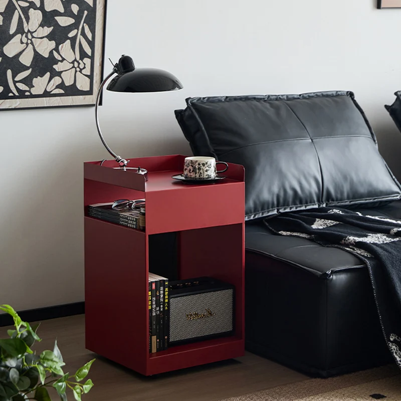 Contemporary Retro Carbon Steel Square Movable End Table 3-Tier With Hidden Wheels For Living Room