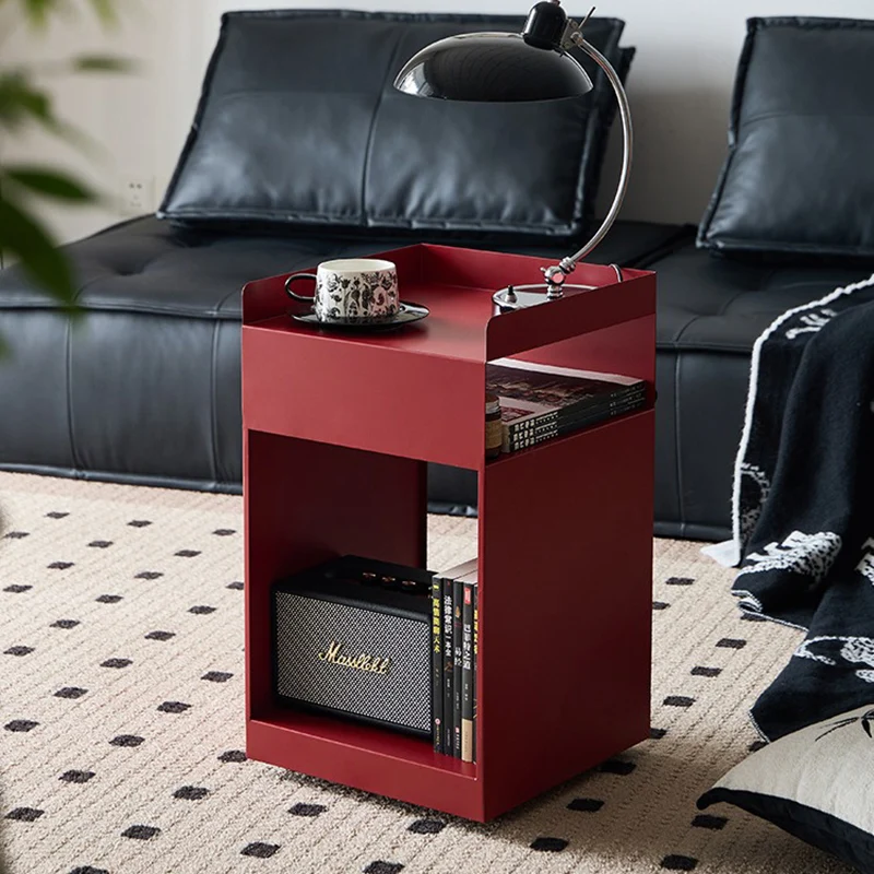 Contemporary Retro Carbon Steel Square Movable End Table 3-Tier With Hidden Wheels For Living Room