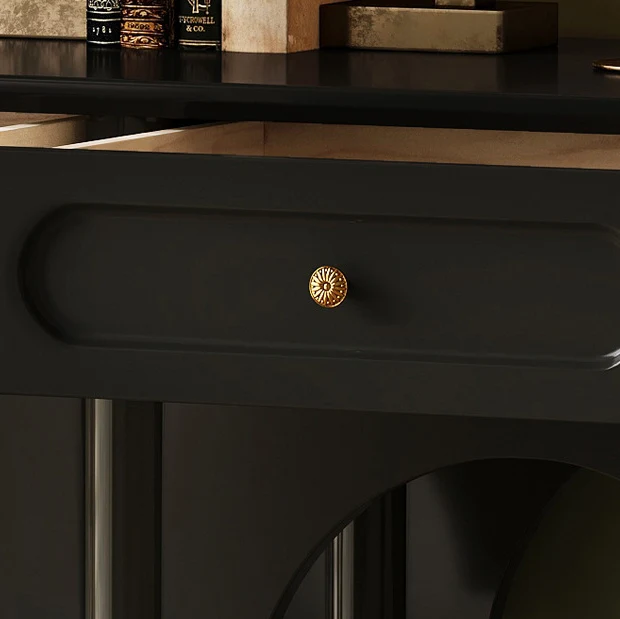 Traditional French Rubberwood Metal Plywood Arched Roman Column Console Table With 3 Drawers & 2-Tier Storage For Entryway
