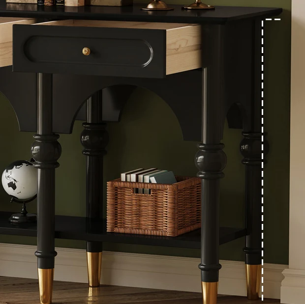 Traditional French Rubberwood Metal Plywood Arched Roman Column Console Table With 3 Drawers & 2-Tier Storage For Entryway