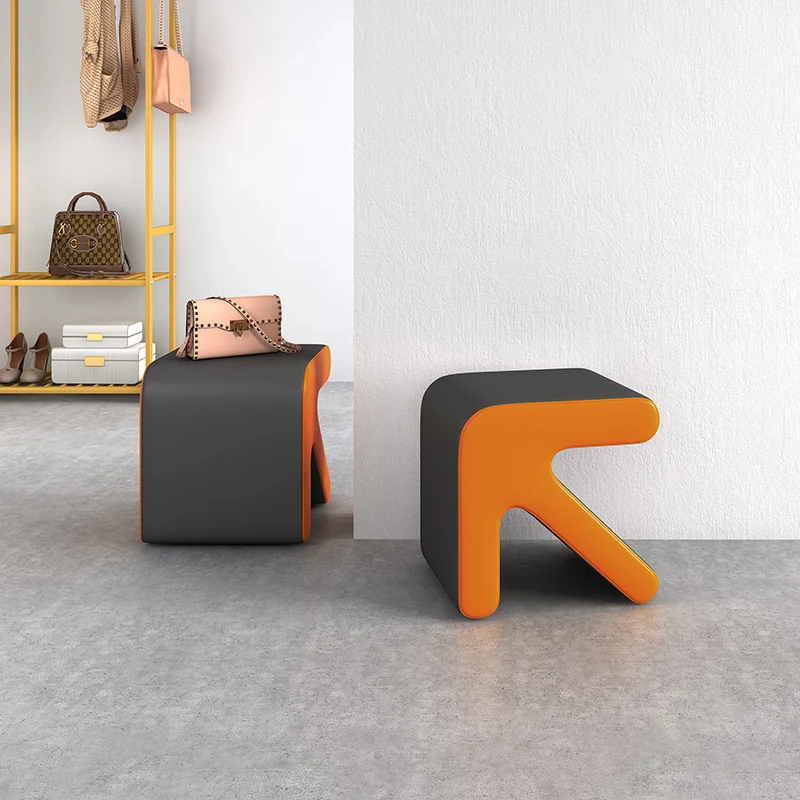 Contemporary Creative PU Leather & Solid Wood Arrow-Shaped Stackable Footstool For Living Room & Entryway
