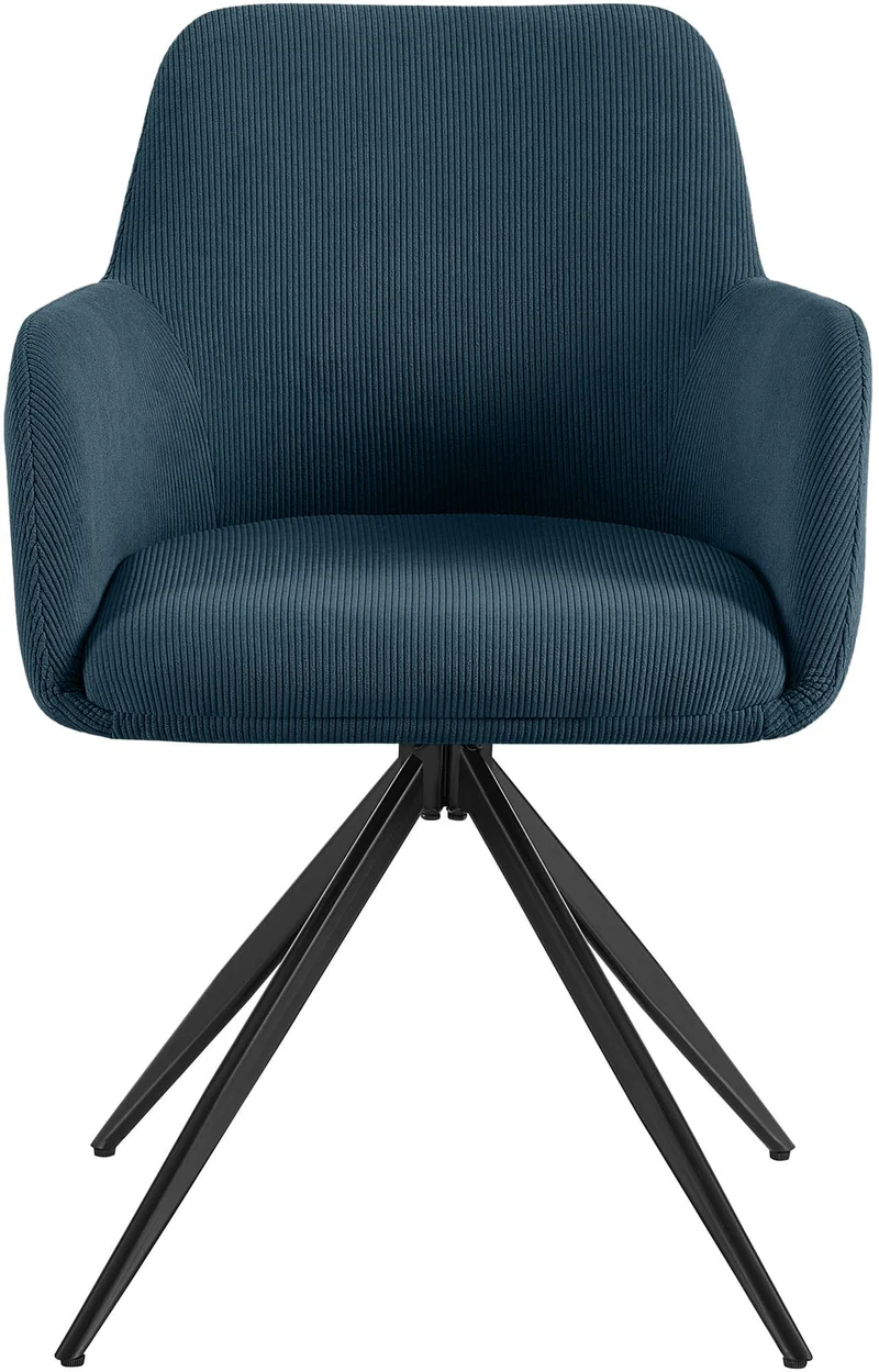 Chaise contemporaine de salle à manger x1 en velours côtelé bleu pivotante 180° avec accoudoirs 10_0005954