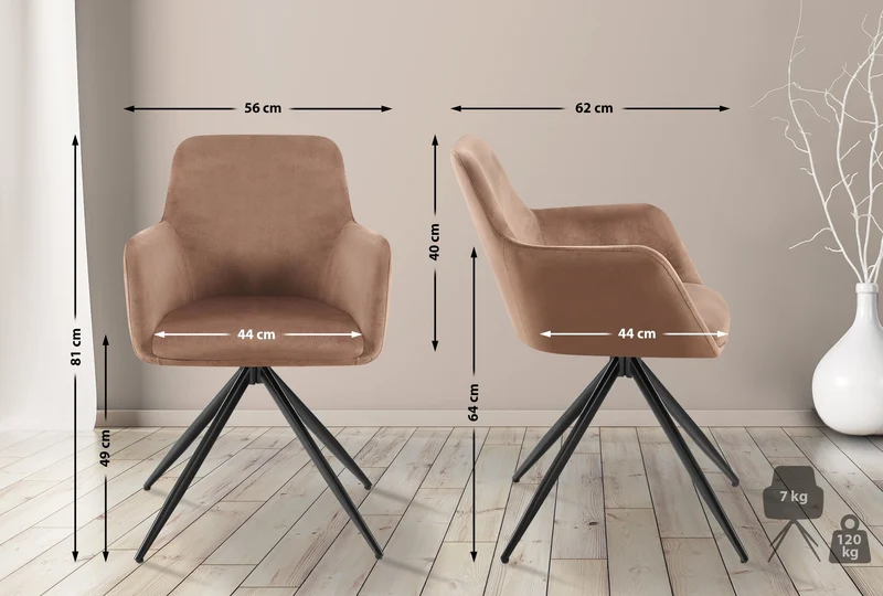 Chaise de salle à manger x1 rotation à 180 degrés de l'assise en velours marron et métal 10_0005939