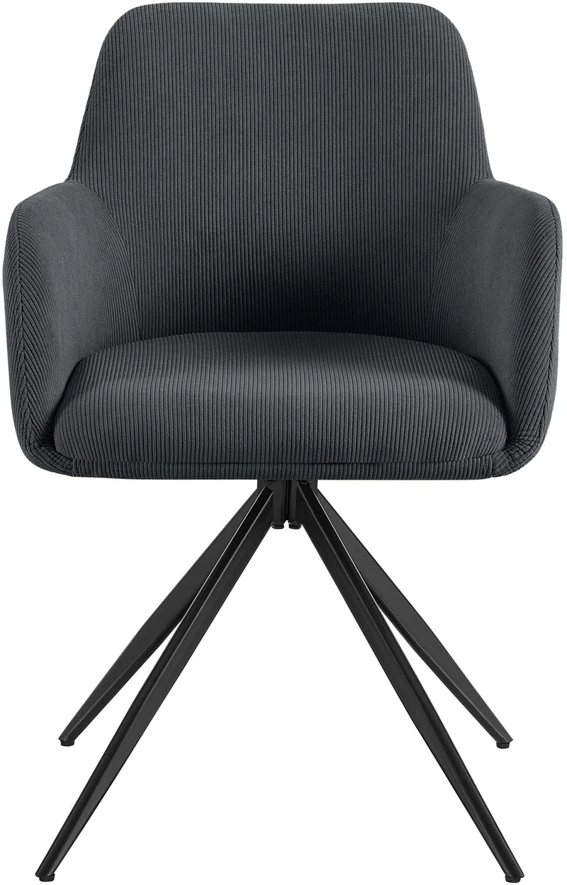 Chaise contemporaine de salle à manger x1 en velours côtelé noir pivotante 180° avec accoudoirs 10_0005552