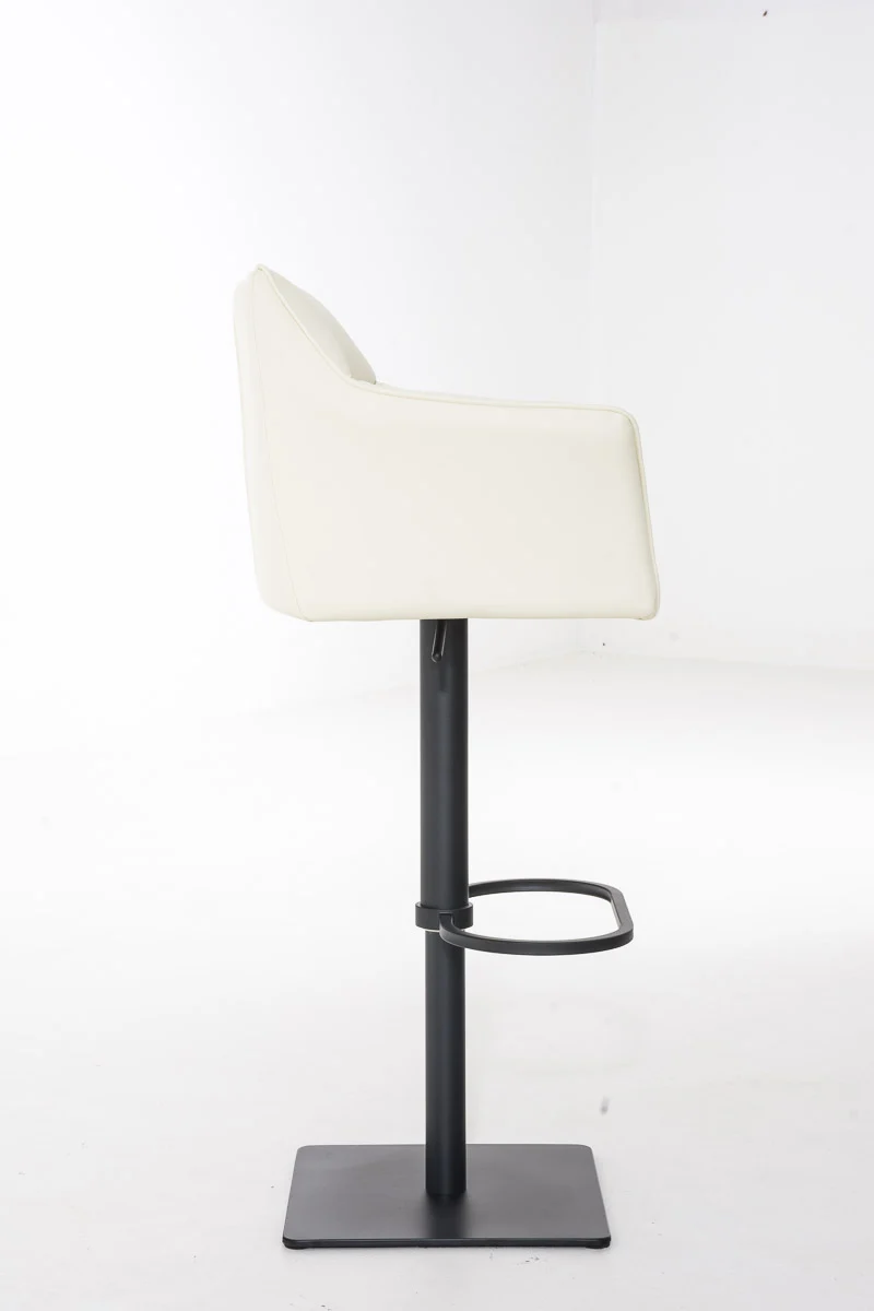 Tabouret de bar chaise haute de comptoir couture carrées assise en PVC crème cadre en métal blanc 10_0004675