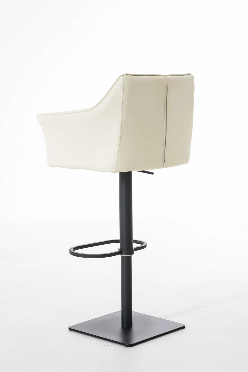 Tabouret de bar chaise haute de comptoir couture carrées assise en PVC crème cadre en métal blanc 10_0004675