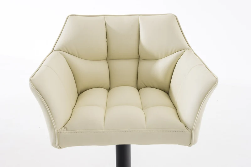 Tabouret de bar chaise haute de comptoir couture carrées assise en PVC crème cadre en métal blanc 10_0004675