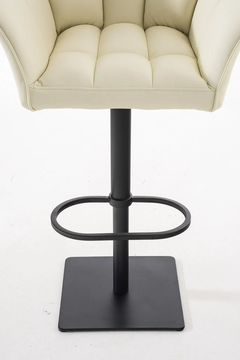 Tabouret de bar chaise haute de comptoir couture carrées assise en PVC crème cadre en métal blanc 10_0004675