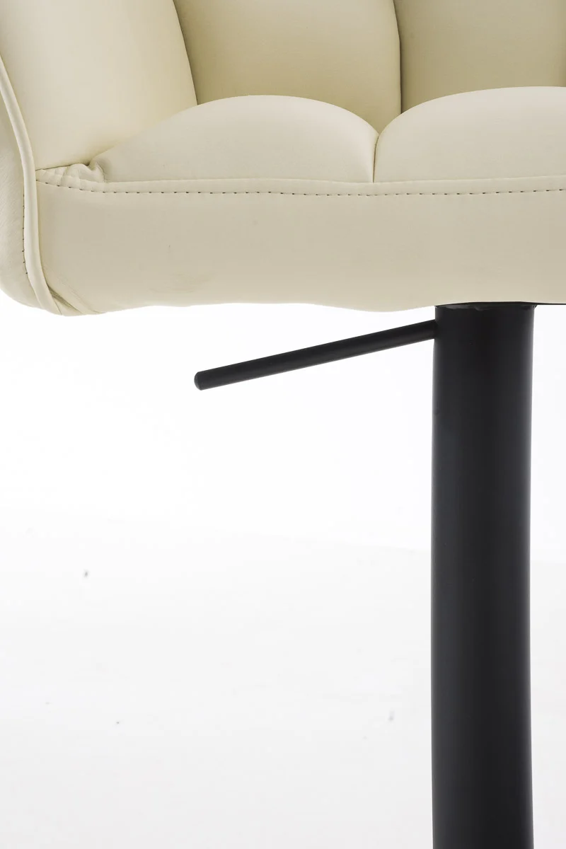 Tabouret de bar chaise haute de comptoir couture carrées assise en PVC crème cadre en métal blanc 10_0004675
