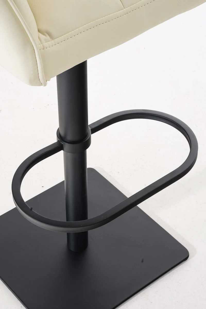 Tabouret de bar chaise haute de comptoir couture carrées assise en PVC crème cadre en métal blanc 10_0004675