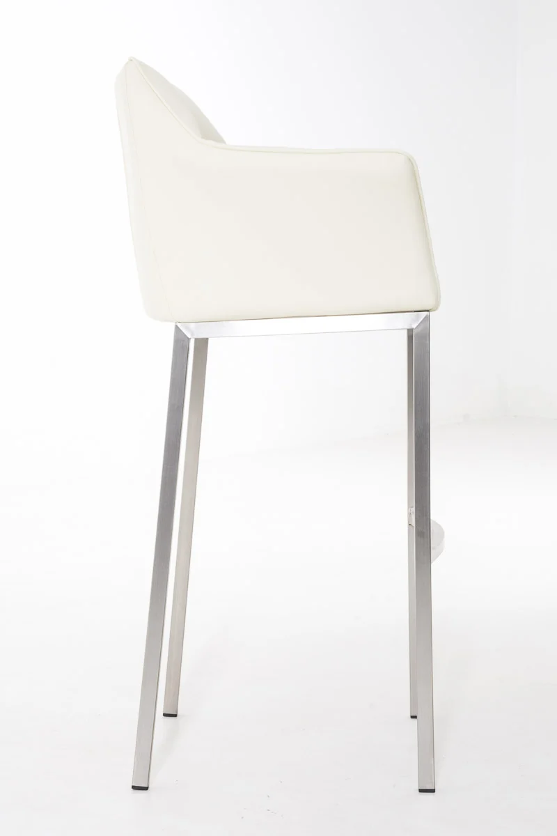 Tabouret de bar chaise haute de comptoir couture carrées assise en PVC crème 4 pieds stables en acier inoxydable 10_0004714