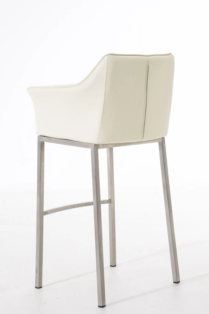 Tabouret de bar chaise haute de comptoir couture carrées assise en PVC crème 4 pieds stables en acier inoxydable 10_0004714