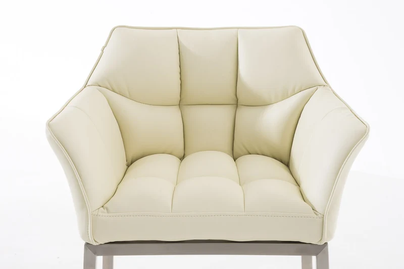 Tabouret de bar chaise haute de comptoir couture carrées assise en PVC crème 4 pieds stables en acier inoxydable 10_0004714