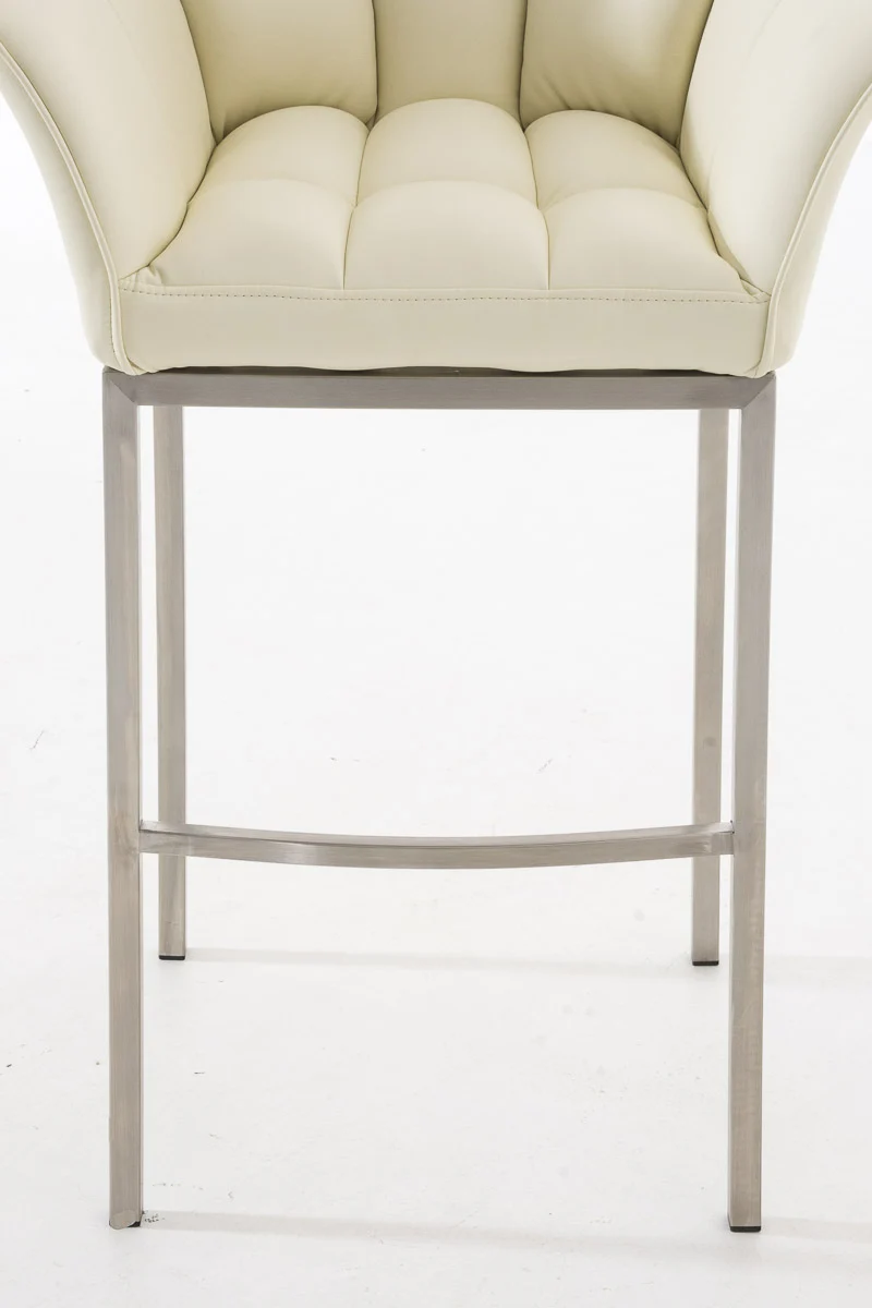Tabouret de bar chaise haute de comptoir couture carrées assise en PVC crème 4 pieds stables en acier inoxydable 10_0004714